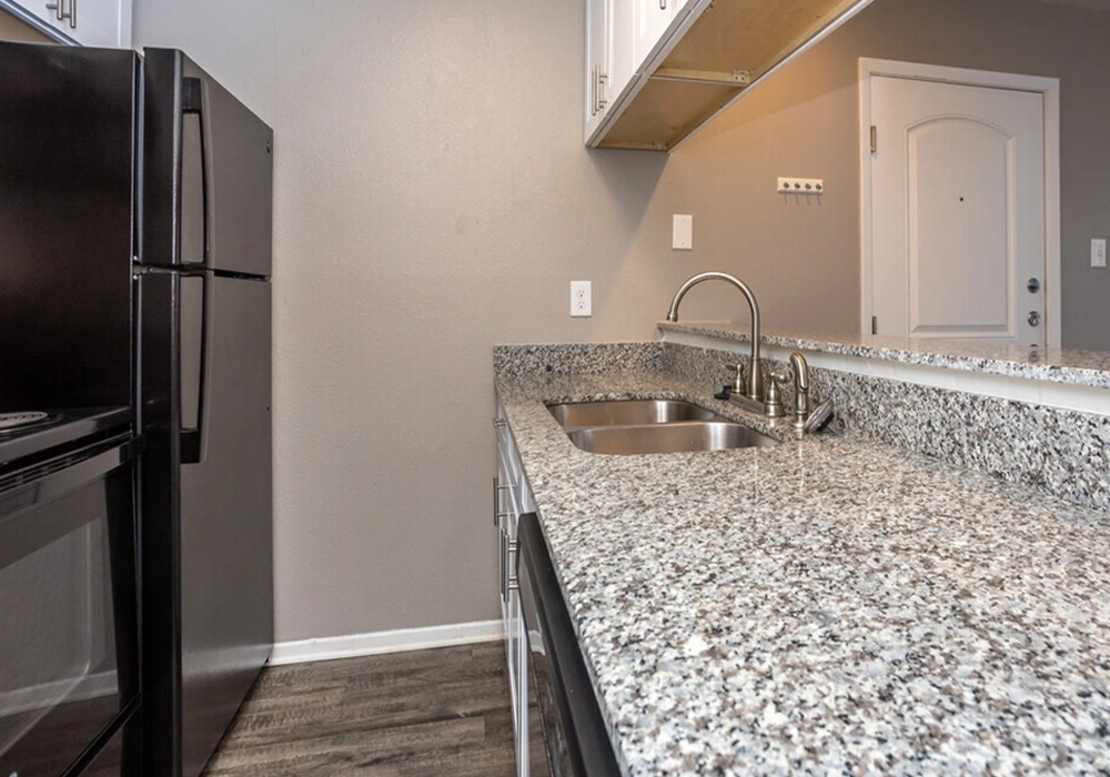 Contemporary kitchen with black appliances