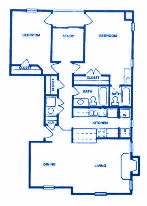 2x2 with Den apartment floor plan at Valencia Plaza Apartment Homes in Fort Worth, Texas